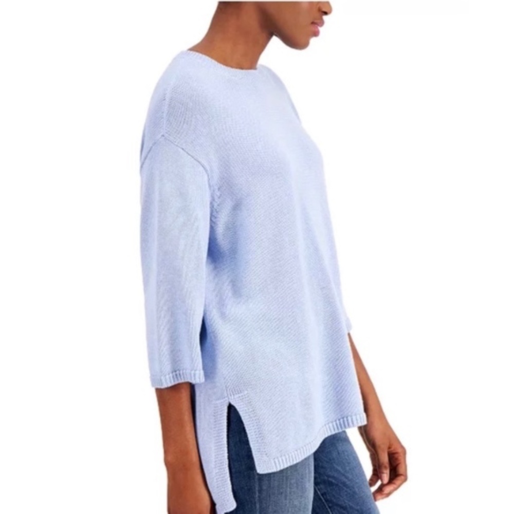 Eileen Fisher Bright Blue Cotton/Silk High Low Hem Sweater XS Run Big